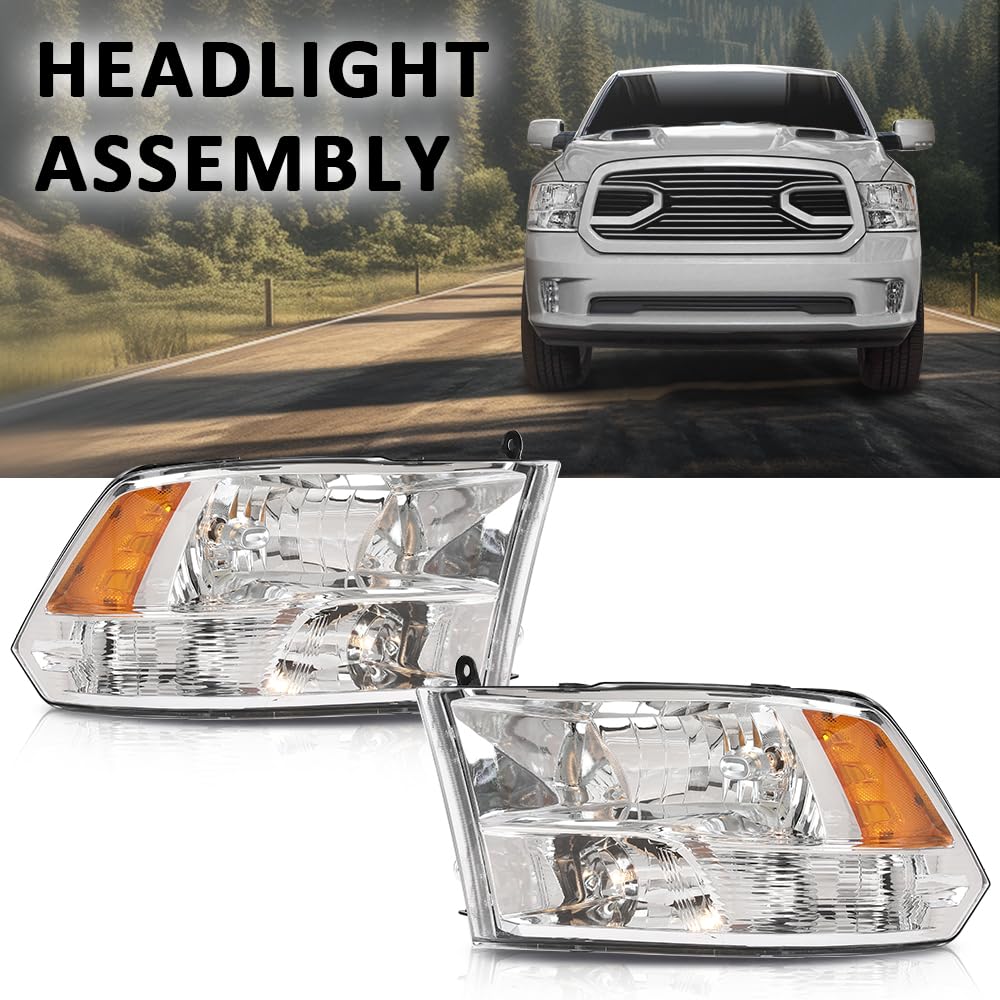 G-PLUS Headlights Assembly Front Headlamp Left Right Pair without Bulbs Fit Dodge Ram 1500 2500 3500 2009-2018 Factory Bumper Headlamps,faros delanteros