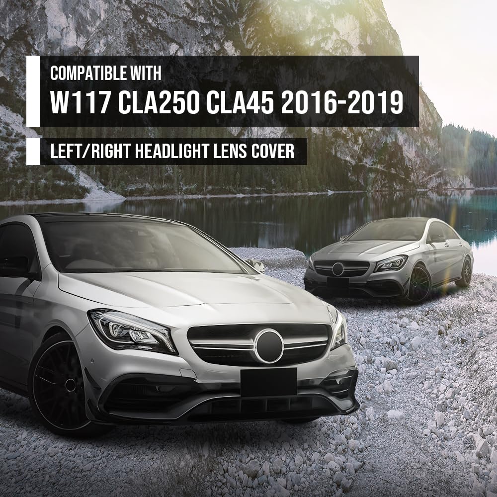 G-PLUS Headlight Lens Cover Compatible with Benz GLC-Class W253 CLA250 CLA45 AMG 2016-2019 Left & Right Front Headlamp Lens Cover Clear