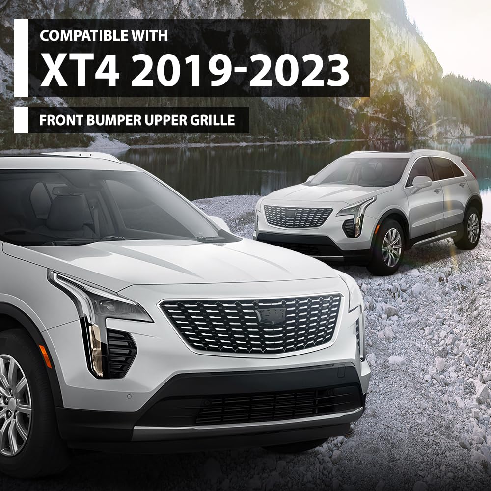 G-PLUS Bumper Grille Grill W/O Camera Front Upper Compatible with Cadillac XT4 2021-2023 84536239, 84658410, 84504262 Chrome Black