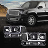 G-PLUS LED DRL Headlights Assembly Left Driver & Right Passenger Bumper Headlamps Compatible with GMC Sierra 1500 1999-2007; Fit GMC Sierra 1500 HD 2001-2007 Clear Lens Black Housing Clear Reflector
