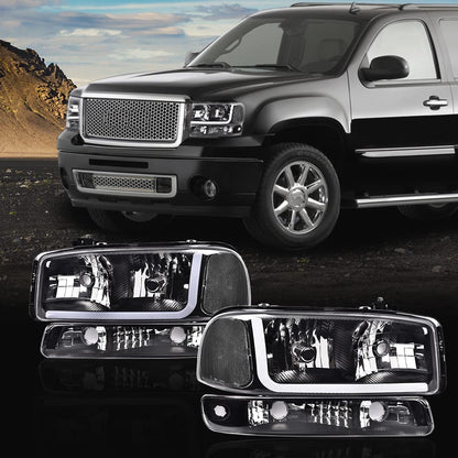 G-PLUS LED DRL Headlights Assembly Left Driver & Right Passenger Bumper Headlamps Compatible with GMC Sierra 1500 1999-2007; Fit GMC Sierra 1500 HD 2001-2007 Clear Lens Black Housing Clear Reflector