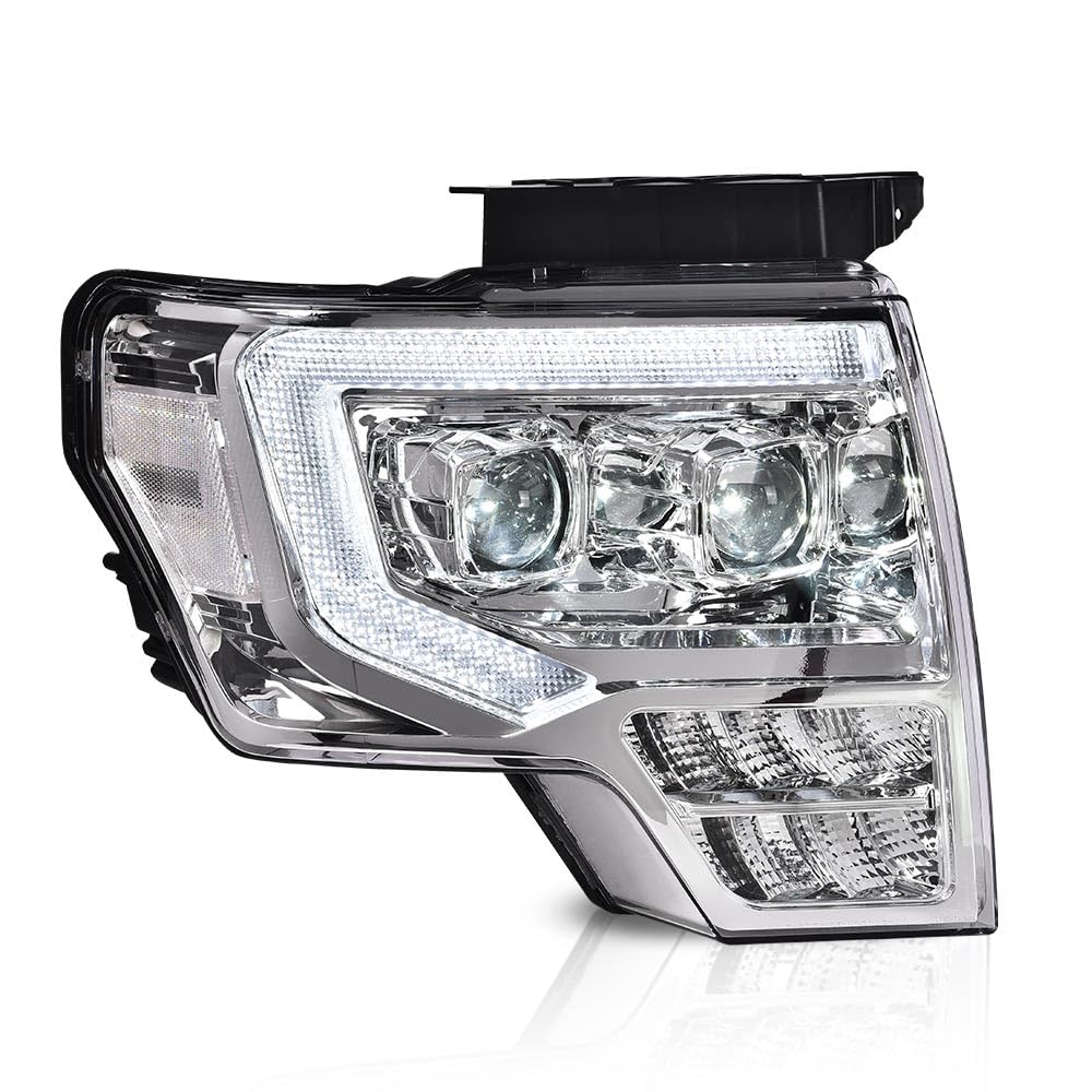 G-PLUS LED Left + Right Side Tube Headlights & Rear Tail Lights Compatible With 2009-2014 Ford F150 (Clear Lens Chrome Housing Headlights + Tail Lights)