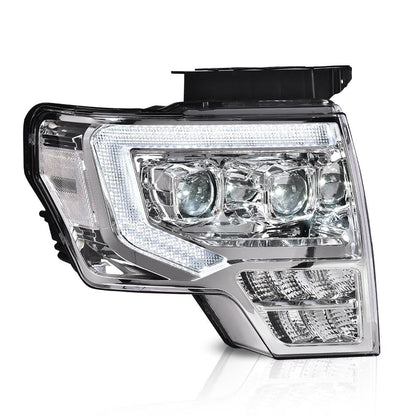G-PLUS LED Left + Right Side Tube Headlights & Rear Tail Lights Compatible With 2009-2014 Ford F150 (Clear Lens Chrome Housing Headlights + Tail Lights)