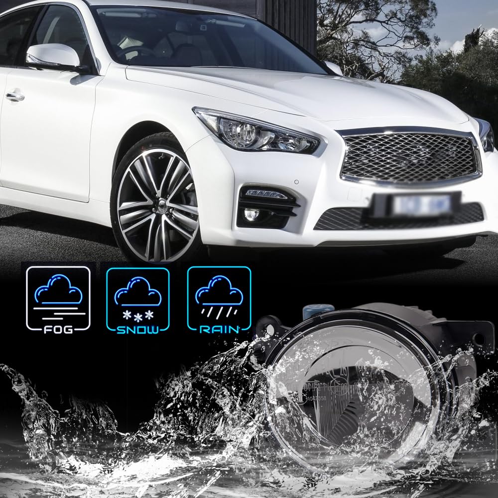 G-PLUS Front Bumper Mounted Fog Light Assembly Replacement For 2015-2017 Infiniti Q50 QX50 QX60 QX80 Driving Lamps Right Passenger Side w/Bulbs LED Type Replacement 261554GA0A