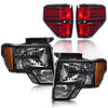 G-PLUS Headlights & Rear Tail Lights Assembly Compatible With 2009-2014 Ford F150(Not Fit Flareside Models),Headlamps & Brake Lamps Black Housing Left+Right 4pcs,faros delanteros