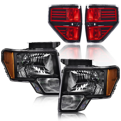 G-PLUS Headlights & Rear Tail Lights Assembly Compatible With Ford F150 2009-2014(Not Fit Flareside Models)