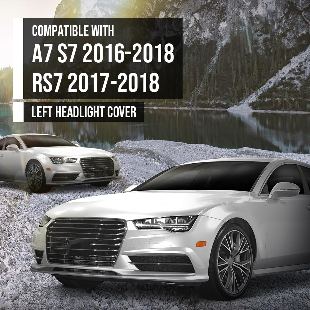 G-PLUS Headlight Lens Cover Compatible with Audi A7 RS7 2016-2018 Left Side Front Headlamp Lens Cover Clear