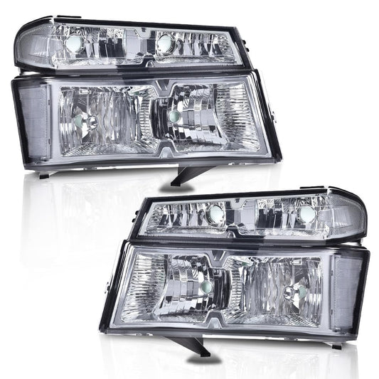 G-PLUS Headlights Assembly Compatible with Chevy Colorado/GMC Canyon 2004-2012,Fit Isuzu i-280 i-350 2006,Fit Isuzu i-290 i-370 2007-2008 Headlamps Smoky Lens Chrome Housing Clear Reflector