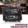 G-PLUS Headlights Assembly, Fit Ford F250 F350 F450 F550 Super Duty 1999-2004/Fit Ford Excursion 2000-2004 Bumper Headlamps, Clear Lens Black Housing Amber Reflector,faros delanteros