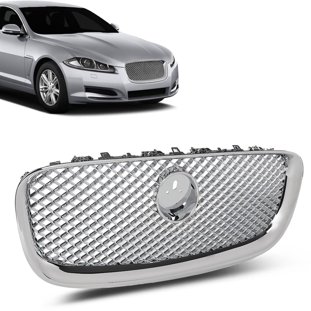 G-PLUS Upper Front Center Grill Grille Compatible with Jaguar XF XFR 2012-2015 Silver