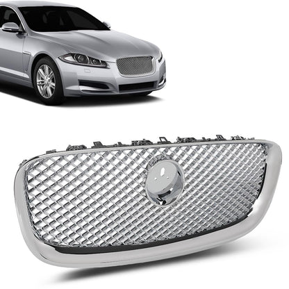 G-PLUS Upper Front Center Grill Grille Compatible with Jaguar XF XFR 2012-2015 Silver