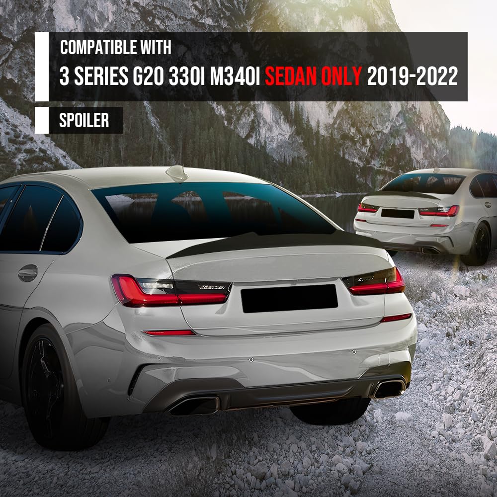 G-PLUS Rear Trunk Spoiler Wing Compatible with BMW 3 Series G20 330i M340i Sedan Only 2019 2020 2021 2022 Glossy Black