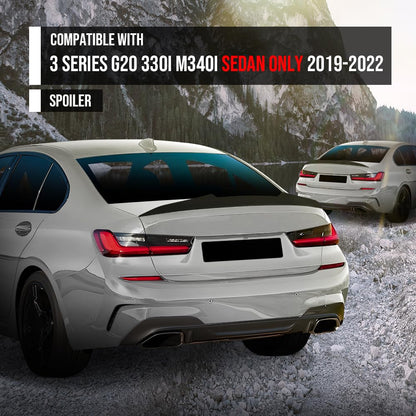 G-PLUS Rear Trunk Spoiler Wing Compatible with BMW 3 Series G20 330i M340i Sedan Only 2019 2020 2021 2022 Glossy Black
