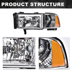 G-PLUS LED Headlights for Dodge Ram 1500 1994-2001 Ram 2500 3500 1994-2002 Chrome Housing Product Specifications
