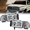 G-PLUS LED Light Strip Headlights w/o Bulbs Fit Dodge Ram 1500 1994-2001/Dodge Ram 2500 3500 1994-2002 w/o Bulbs Clear Lens Chrome Housing Clear Reflector Bumper Headlamps,faros delanteros Assembly
