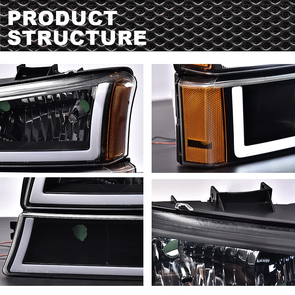 G-PLUS Headlights Assembly & Tail Lights Fit Chevy Silverado 1500 1500 HD 2500 2500 HD 2003-2006