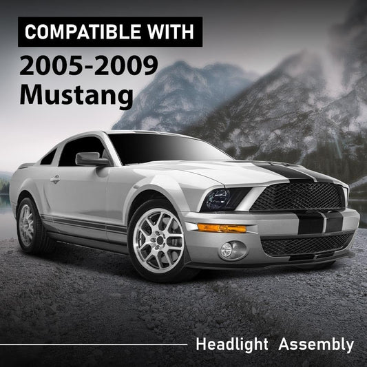 G-PLUS Headlights Assembly, Compatible with Ford Mustang 2005 2006 2007 2008 2009 Bumper Headlamps, Left & Right Smoky Lens Black Housing Amber Reflector