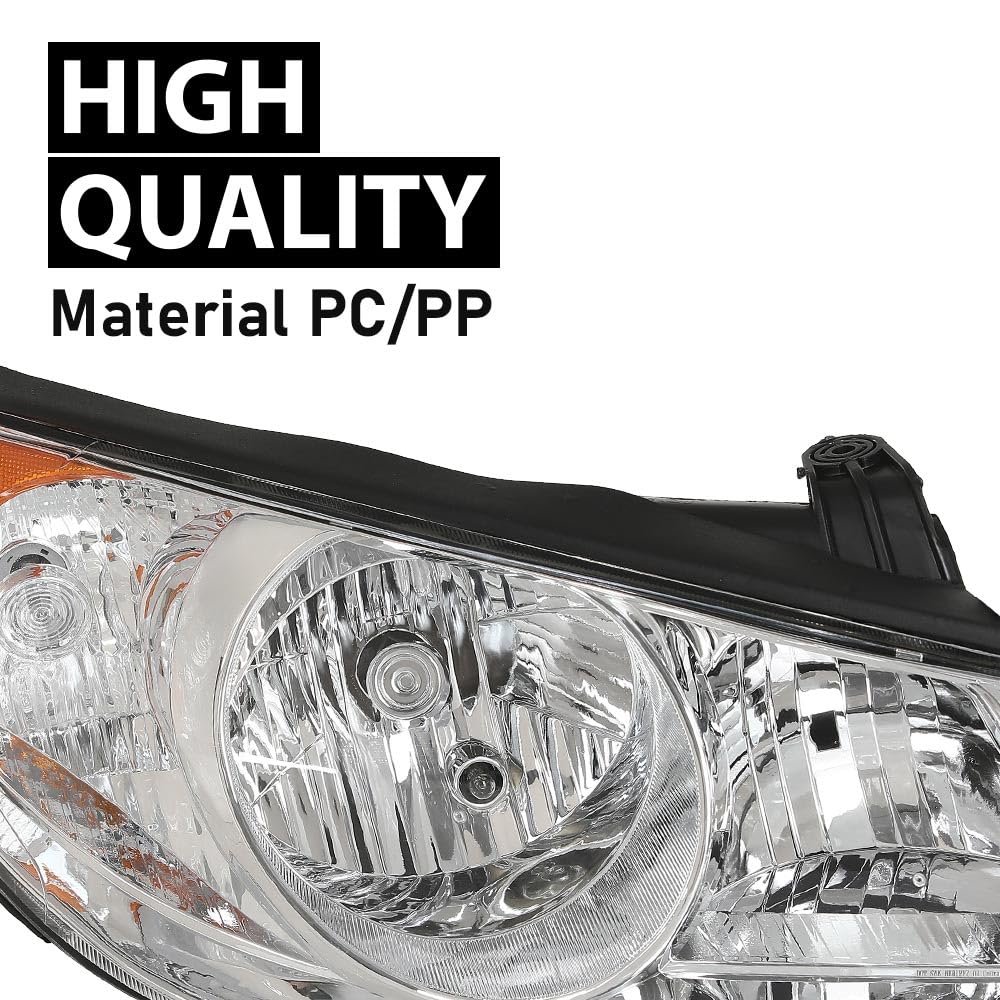 G-PLUS Headlights Assembly,Compatible with Hyundai Elantra 2007-2010 Bumper Headlamps w/o Bulb,Left & Right faros delanteros Clear Lens Chrome Housing Amber Reflector
