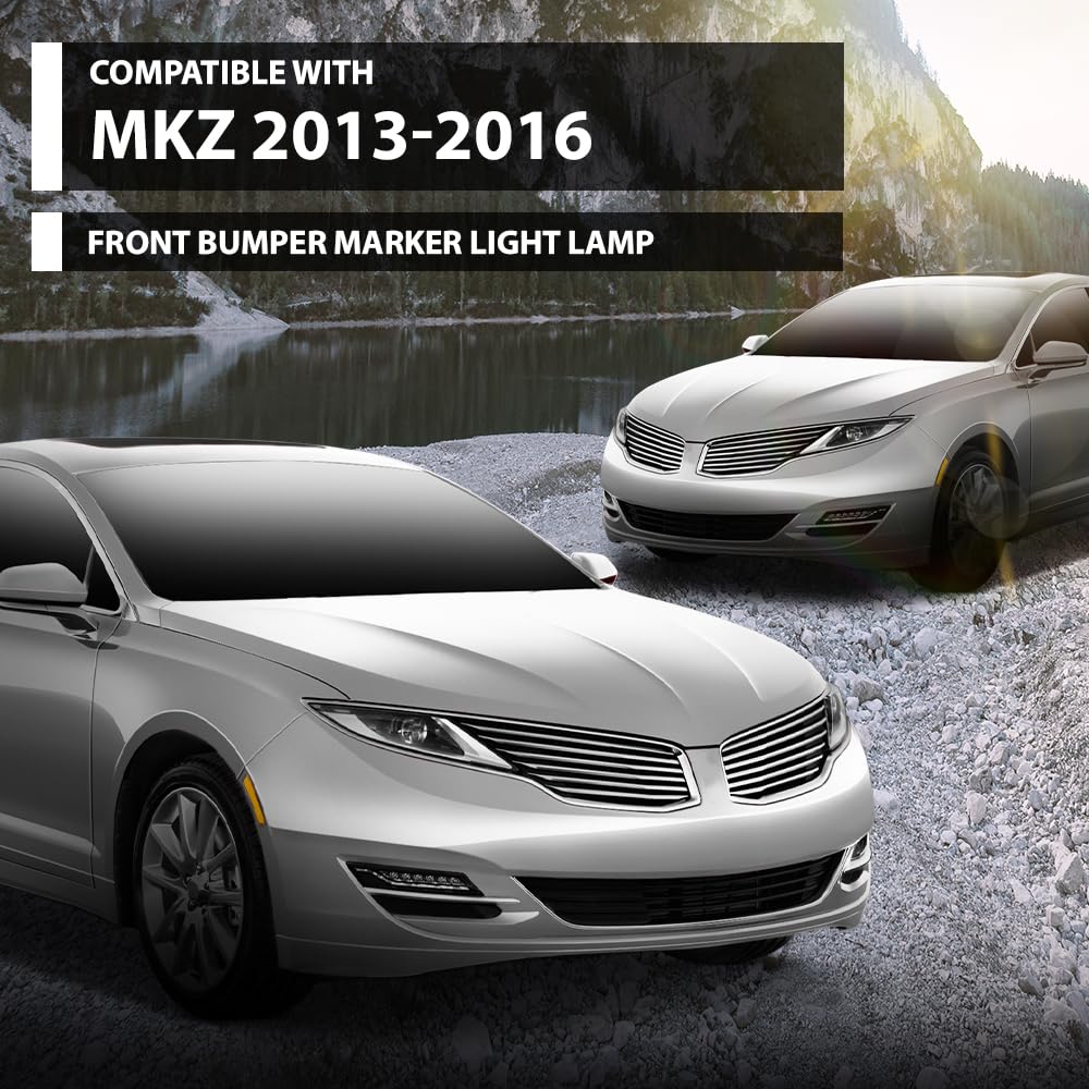 G-PLUS Pair Front Bumper Reflector Side Marker Light Lamp, Compatible with Lincoln MKZ 2013-2016, LH Driver & RH Passenger 2PCS, DP5Z13A565F, DP5Z13A565E, FO1084100C, FO1085100C