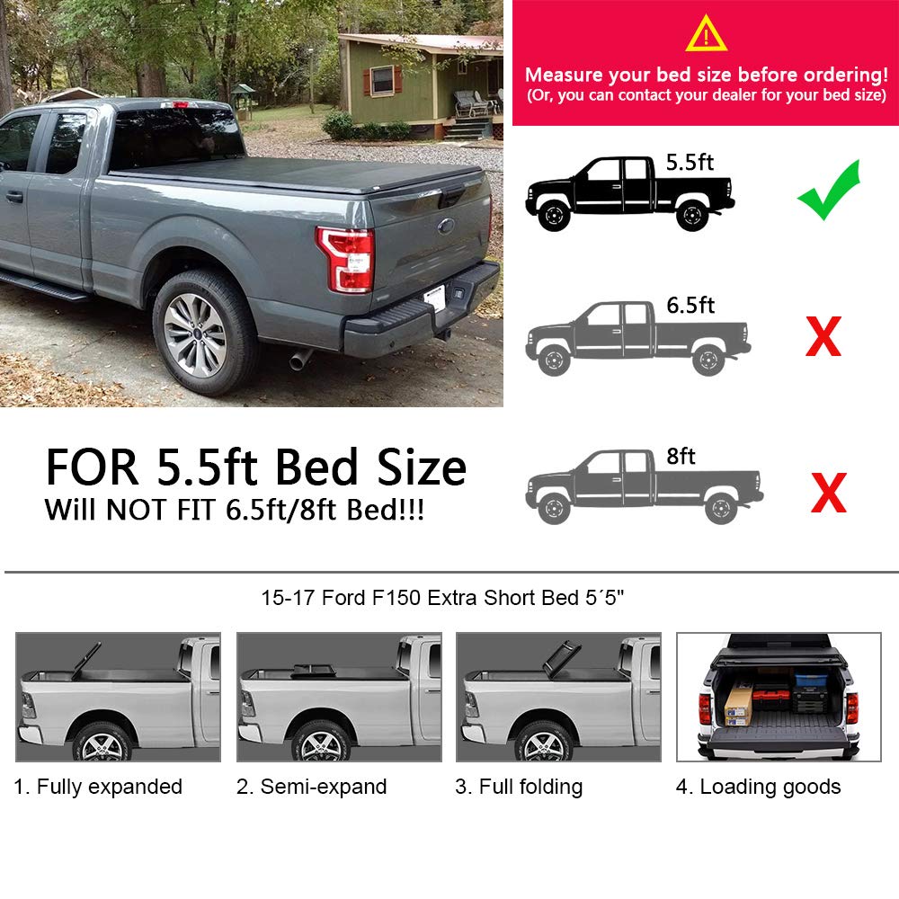 G-PLUS 5.5ft Soft Lock Four-Fold Truck Bed Tonneau Cover Compatible with 2015-2022 Ford F150 Extra Short Bed 5´5"