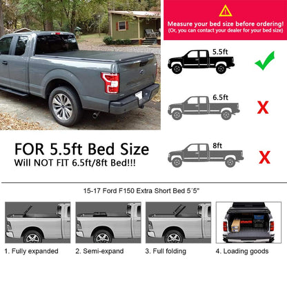 G-PLUS 5.5ft Soft Lock Four-Fold Truck Bed Tonneau Cover Compatible with 2015-2022 Ford F150 Extra Short Bed 5´5"