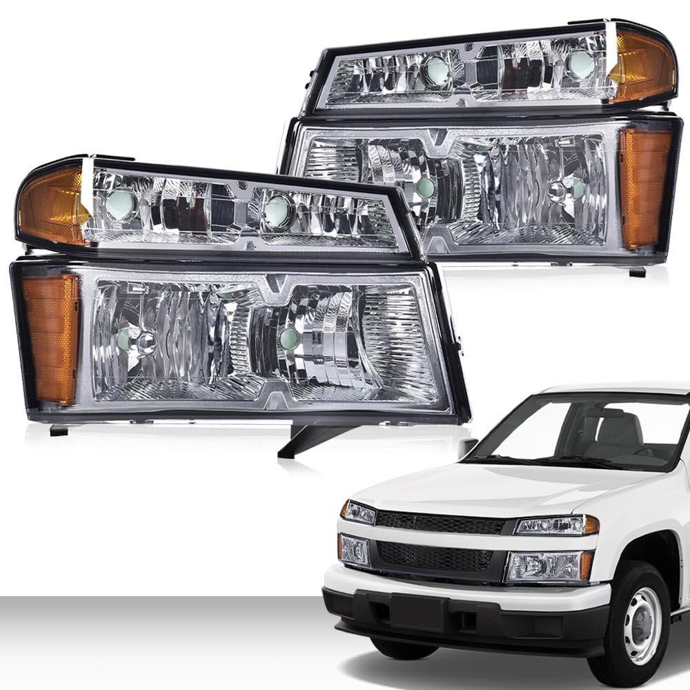 G-PLUS Headlights Assembly Fit Chevy Colorado/GMC Canyon 2004-2012,Fit Isuzu i-280 i-350 2006/Isuzu i-290 i-370 2007 2008 Headlamps Smoky Lens Chrome Housing Amber Reflector,faros delanteros