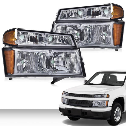 G-PLUS Headlights Assembly Fit Chevy Colorado/GMC Canyon 2004-2012,Fit Isuzu i-280 i-350 2006/Isuzu i-290 i-370 2007 2008 Headlamps Smoky Lens Chrome Housing Amber Reflector,faros delanteros