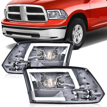 G-PLUS LED DRL Headlights Fit Dodge Ram 1500 2500 3500 2009-2012(New Body), Fit Factory Quad, Clear Lens Chrome Housing Amber Reflector Bumper Headlamps, faros Assembly