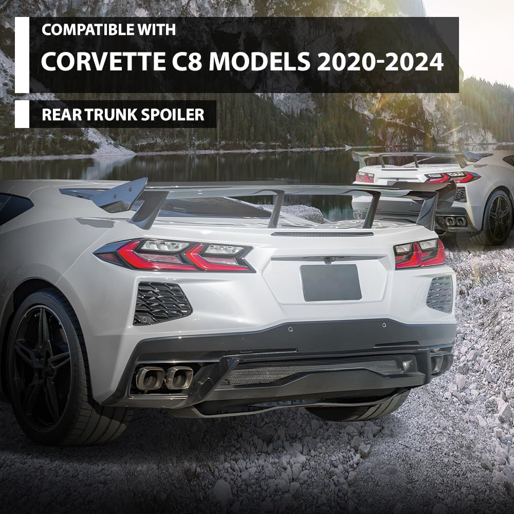 G-PLUS Rear High Wing Spoiler Kit Compatible with Chevy Corvette C8 Models 2020-2024 Rear Gloss Black