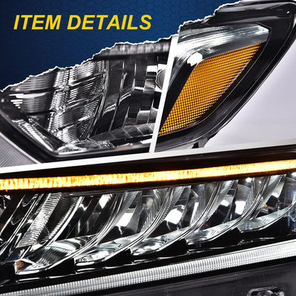 G-PLUS Headlights Assembly, Compatible with 2018 2019 2020 Honda Accord Right Bumper Headlamp, Clear Lens Black Housing Amber ReflectorBumper Headlamps,faros delanteros