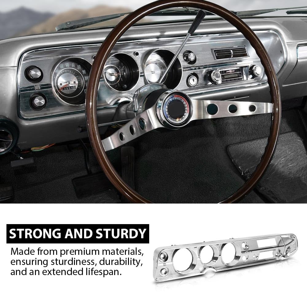 G-PLUS Dash Bezel Compatible with 1965 Chevy Chevelle El Camino with A/C Silver