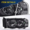 G-PLUS Headlights Assembly, Compatible with 2002 2003 2004 2005 Dodge Ram 1500 2500 3500 bumper Headlamp, Clear lens Black Housing Clear Reflector