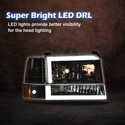 G-PLUS Headlights Fit 1992-1996 Bronco/1992-1996 Ford F150 F250 F350 Super Duty,97 9th Old Body Style Headlamps w/Corner Signal Clear Lens Chrome Housing Clear Reflector,faros delanteros