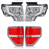 G-PLUS LED Left + Right Side Tube Headlights & Rear Tail Lights Compatible With 2009-2014 Ford F150 (Clear Lens Chrome Housing Headlights + Tail Lights)