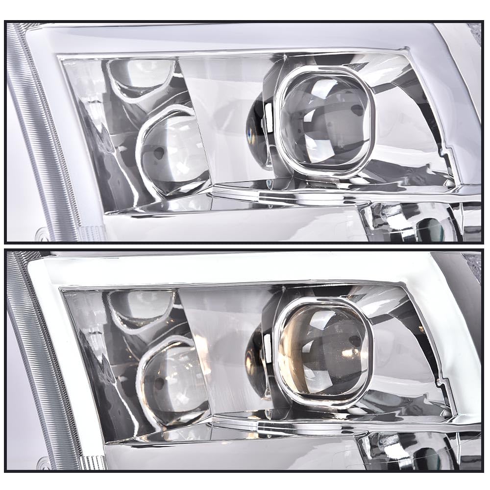 G-PLUS LED DRL Headlights - Fit Dodge Ram 1500-3500 (2009-2012), Quad, Clear Lens, Chrome Housing, Clear Reflector Bumper Headlamps,faros delanteros Assembly