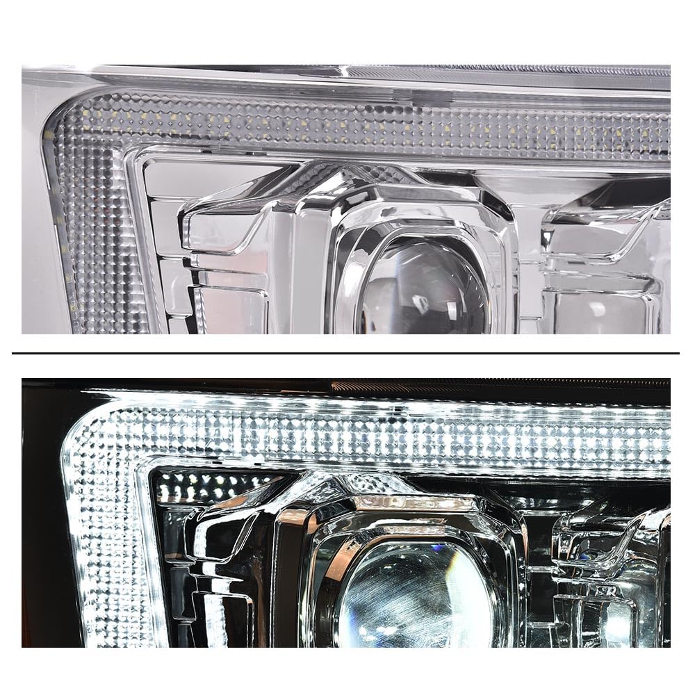 G-PLUS LED Headlights Assembly Fit Chevy Tahoe Avalanche Subarban 1500 2500 2007-2014 DRL Corner Turn Signal Headlamps Set Pair Left & Right Clear Lens Chrome Housing Clear Reflector,faros delanteros