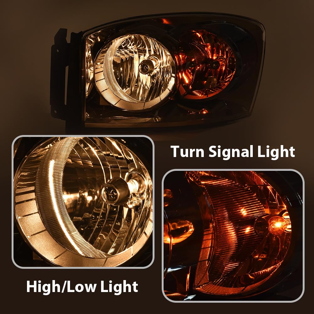 G-PLUS Headlights w/Bulbs Pair Compatible with Dodge Ram 1500 2006-2008/Fit Dodge Ram 2500 3500 2006-2009,Clear Lens Chrome Housing Clear Reflector Bumper Headlamps,faros delanteros Assembly