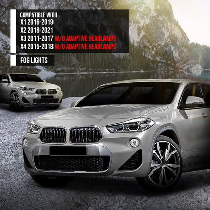 G-PLUS Fog Light Lamp Pair of Left & Right Side Compatible with BMW X1 2016-2019 / X2 2018-2021 Fit BMW X3 2011-2017 / X4 2015-2018 w/o Adaptive Headlamps 63177238787, 63177238788 Black