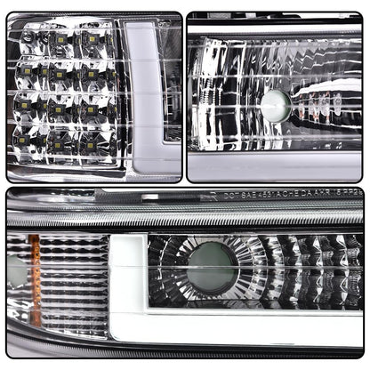 G-PLUS LED DRL Headlights Assembly Fit Chevy Silverado 1999-2002/Fit Tahoe Suburban 1500 2500 2000-2006 Clear Lens Chrome Housing Amber ReflectorBumper Headlamps,faros delanteros