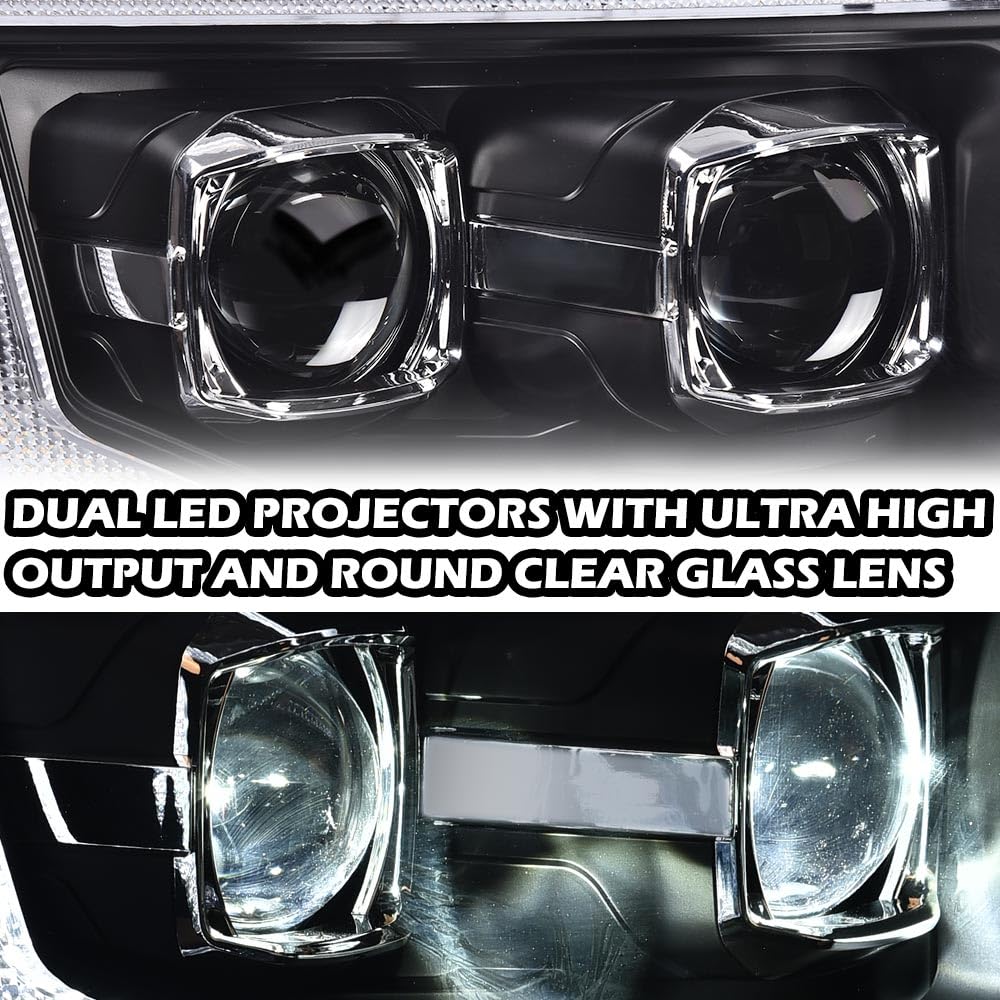 G-PLUS Left & Right Side Headlights Assembly & Tail lights Compatible with Ford F150 2009 2010 2011 2012 2013 2014 (Clear Lens Black Housing Amber Reflector Headlights + Tail lights)