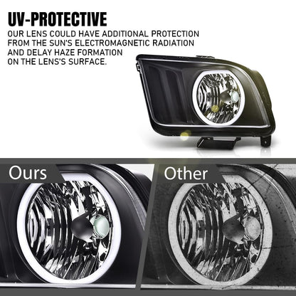 G-PLUS LED Headlights Assembly Compatible with Ford Mustang 2005-2009 7R3Z13008D, 7R3Z13008C Bumper Headlamps Left & Right Clear Lens Black Housing Amber Reflector faros delanteros