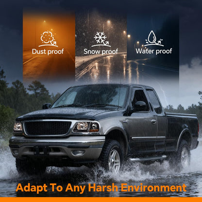 G-PLUS Headlights Assembly,Compatible with Ford F150 1998-2003,Fit Ford Expedition 1997-2002,/Fit Ford F250 1988-1999,Bumper Headlamps faros delanteros,Clear lens Black Housing Amber Reflector