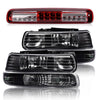 G-PLUS Headlight Assembly & LED 3rd Third Brake Light Compatible with Chevy Silverado GMC Sierra 1500 2500HD 3500 1999-2006 Chrome Housing Red & Clear Lens Black Housing Clear Reflector