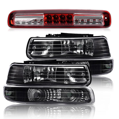 G-PLUS Headlights Assembly & LED 3rd Brake Light Headlights Compatible with Chevy Silverado 1999-2002 Fit Silverado 1999-2006 LED 3rd Brake Light