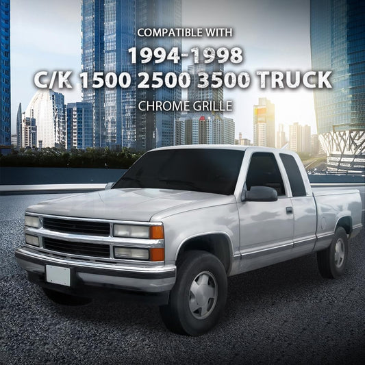 G-PLUS Chrome Grille w/Black Insert Compatible with Chevy Blazer Tahoe C/K 1500 2500 3500 1994 1995 1996 1997 1998 1999 2000 15981106 GM1200238
