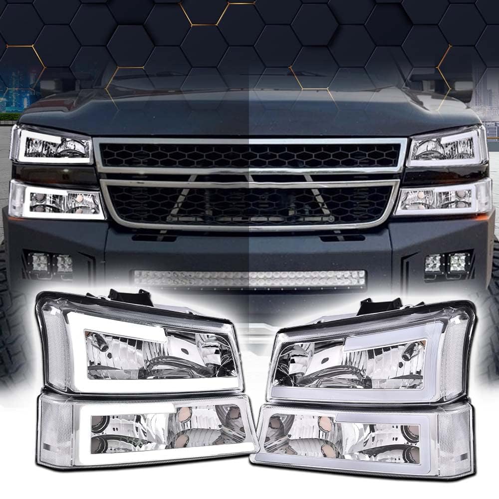 G-PLUS LED Headlights Compatible with Chevy Avalanche Silverado 1500 2500 HD 3500 2003-2006/Fit Chevy Silverado 1500 2500 3500 Classic 2007 Headlamp(Clear Lens Chrome Housing Clear Reflector)