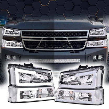 G-PLUS LED Headlights Compatible with Chevy Avalanche Silverado 1500 2500 HD 3500 2003-2006/Fit Chevy Silverado 1500 2500 3500 Classic 2007 Headlamp(Clear Lens Chrome Housing Clear Reflector)