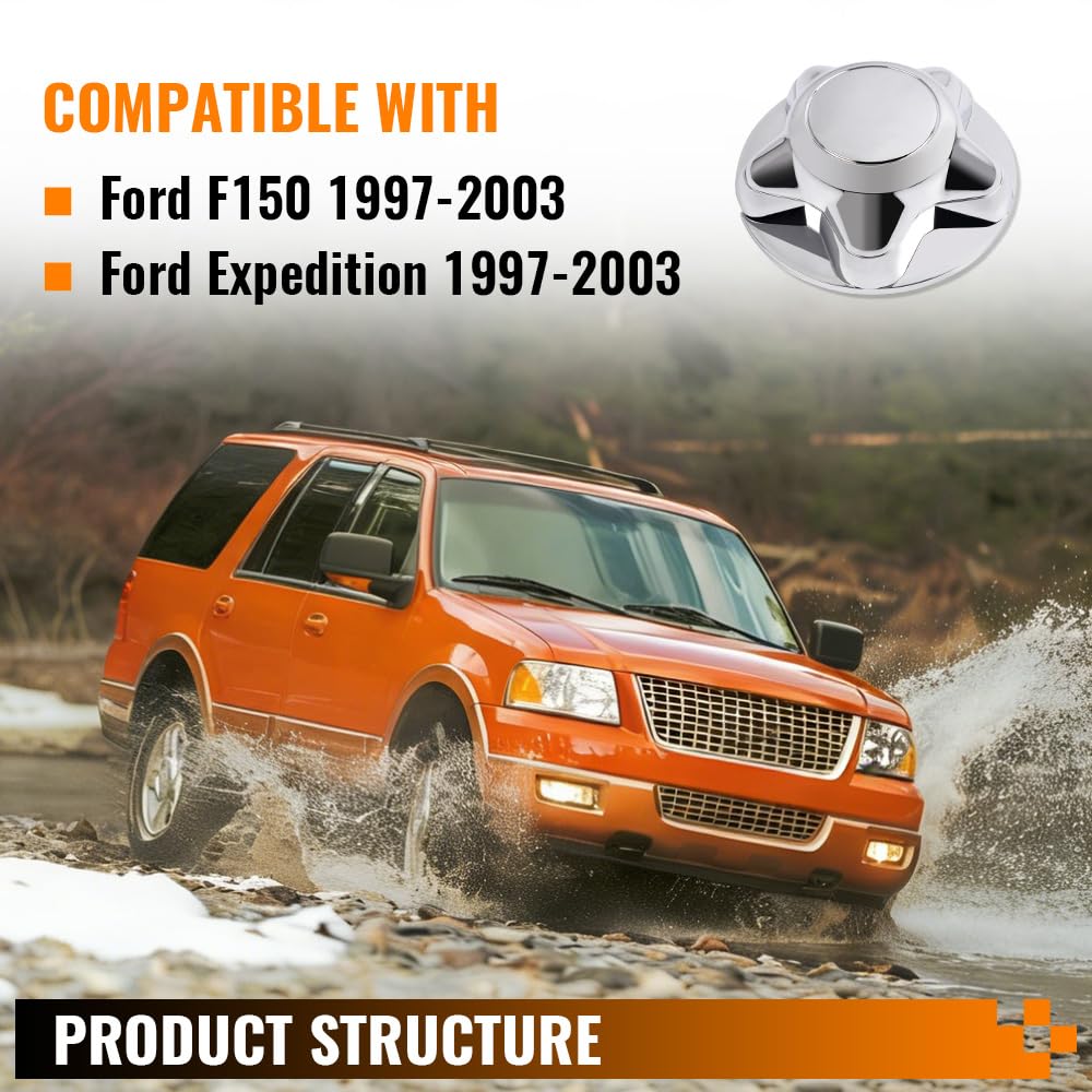 G-PLUS 7" Chrome Wheel Center Hub Caps Rim Covers Replacement 5 Lug Nut Hubcap Compatible with Ford F150 Expedition 1997-2003