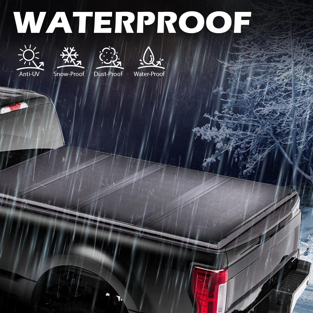 G-PLUS Quad Fold Truck Tonneau Cover Compatible with 2009-2014 Ford F150 Long Bed 8´ Foldable Truck Bed Tonneau Cover Replacement