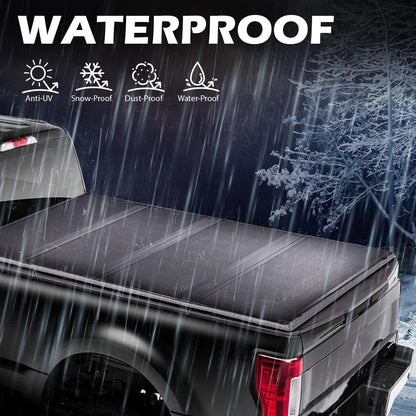 G-PLUS Quad Fold Truck Tonneau Cover Compatible with 2009-2014 Ford F150 Long Bed 8´ Foldable Truck Bed Tonneau Cover Replacement